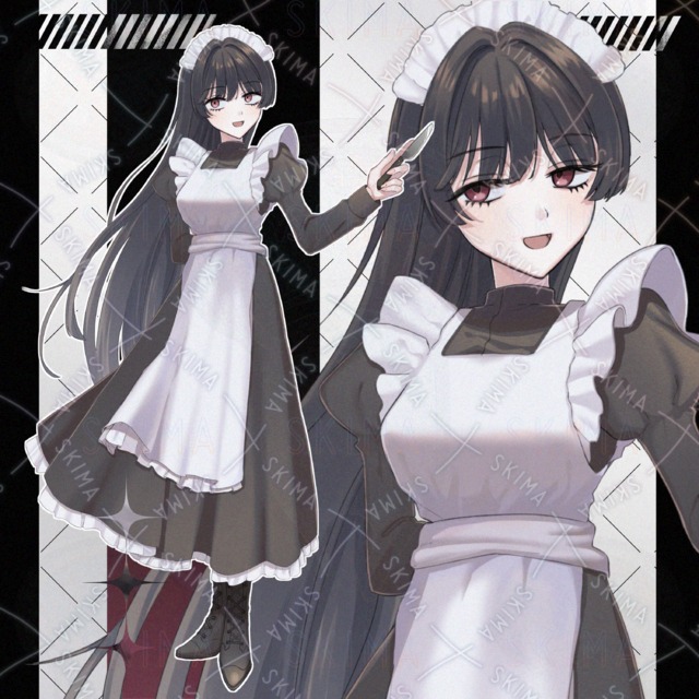 【SALE】【表情差分6種】黒髪ロングメイド服の女性