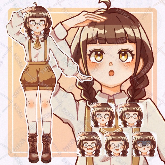 【表情5種類×2】おさげ眼鏡の女の子【眼鏡なし差分あり】