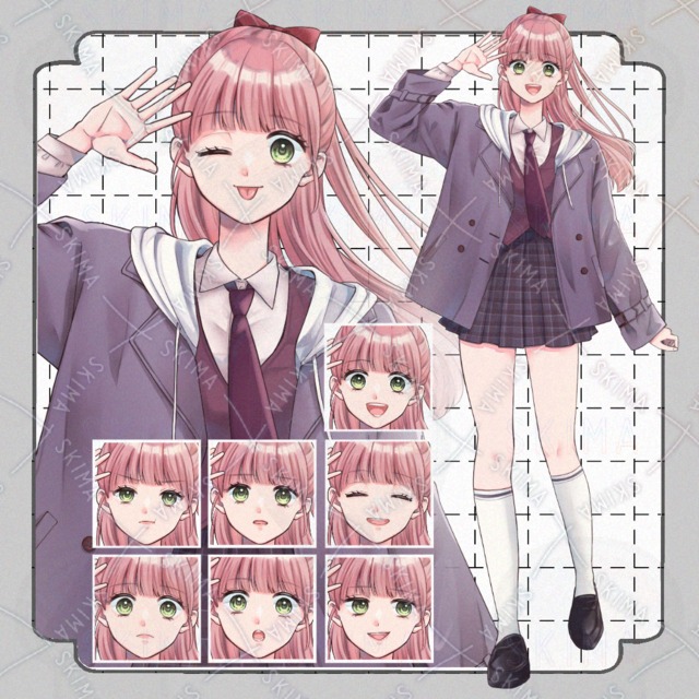 【表情差分８種】ピンク髪の女の子