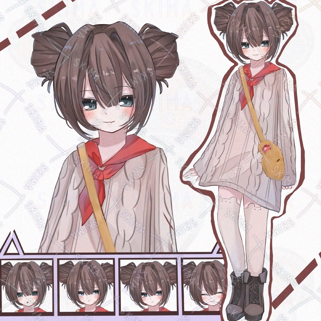 《表情7種》くま風お団子ヘアの女の子(立ち絵)