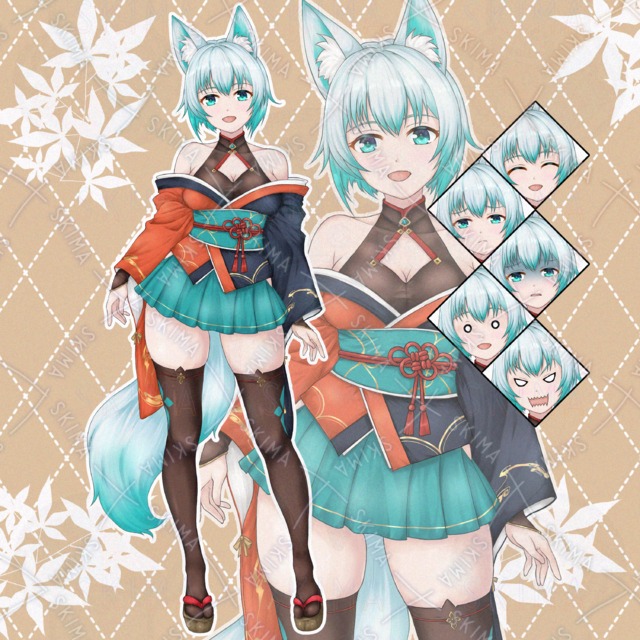 ミニスカート着物の狐娘