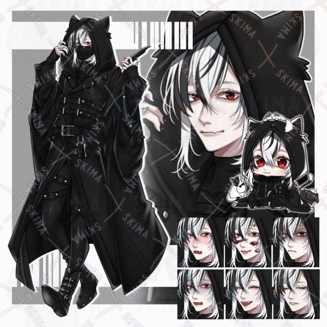 【立ち絵】+SDｷｬﾗ/黒×白髪男の子【表情7種】