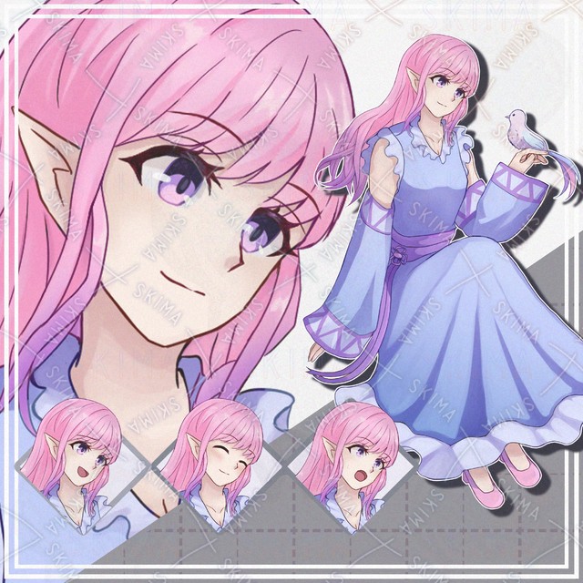 【表情10種】エルフのピンク髪女の子【立ち絵】