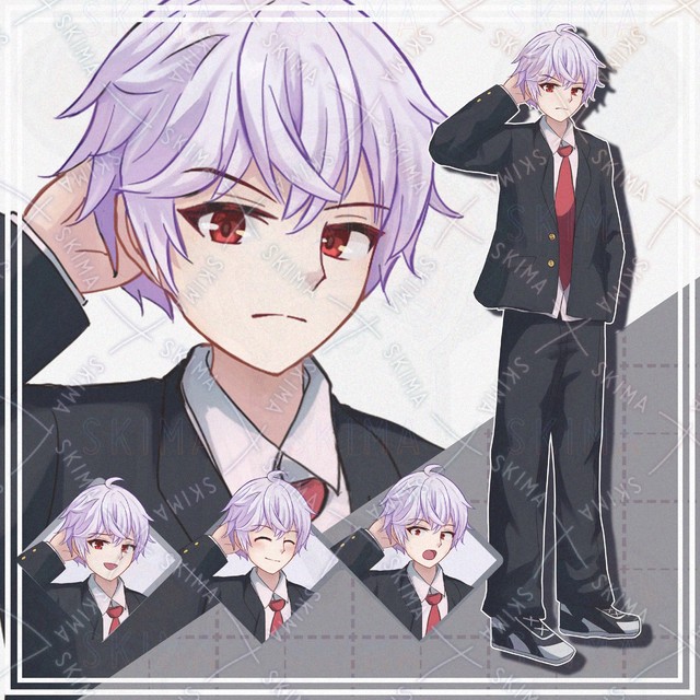 【表情10種】白髪の制服男子【立ち絵】