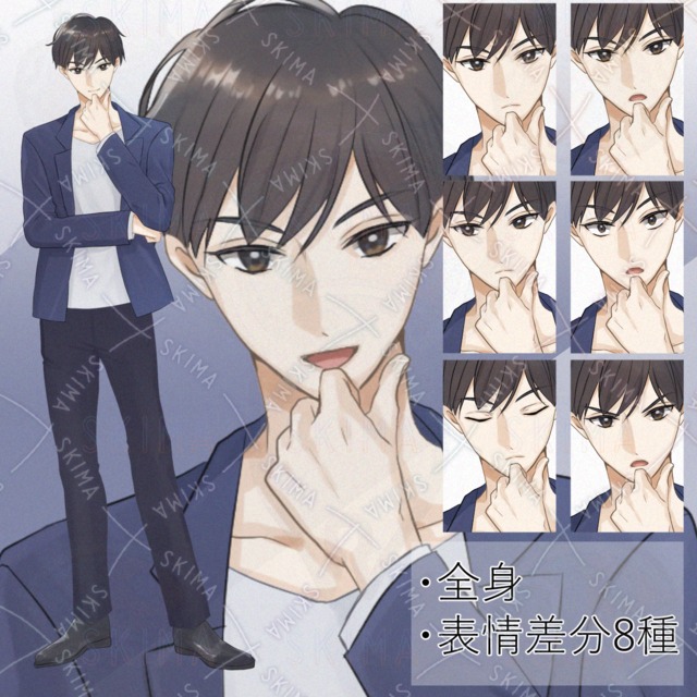 全身/表情差分8種/黒髪