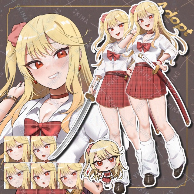 刀使い金髪ギャルJK【 表情差分5種、ポーズ差分、おまけSD付き】