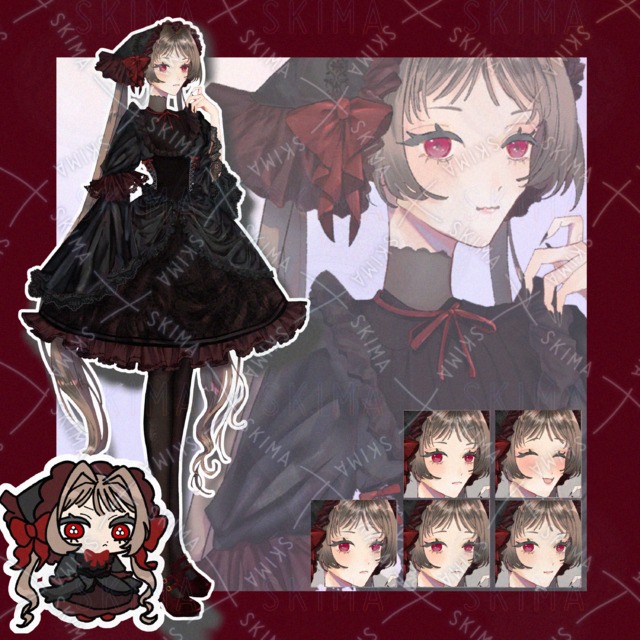 【表情5種+ミニキャラ】赤目のゴスロリ女性