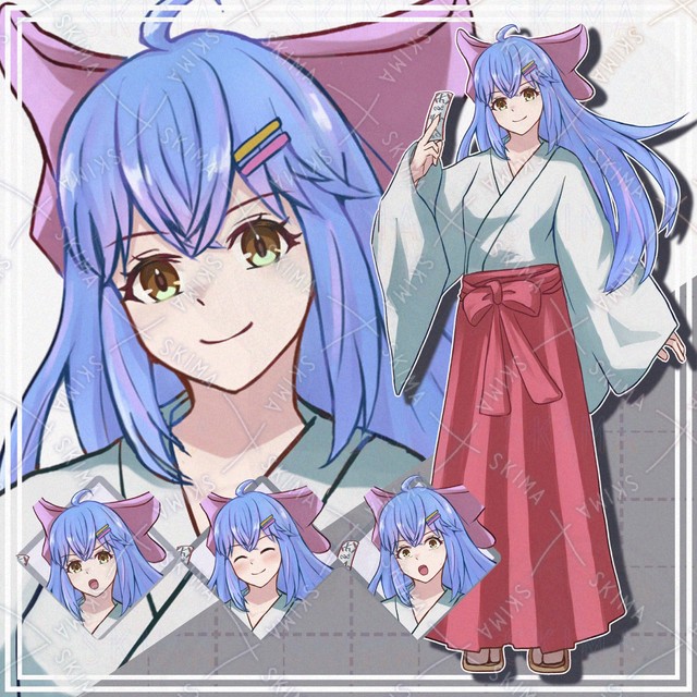 【表情10種】青髪巫女服の女の子【立ち絵】