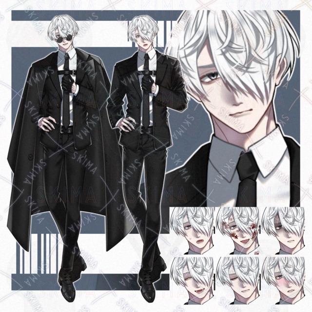 【立ち絵】白髪/黒スーツ【表情8種】