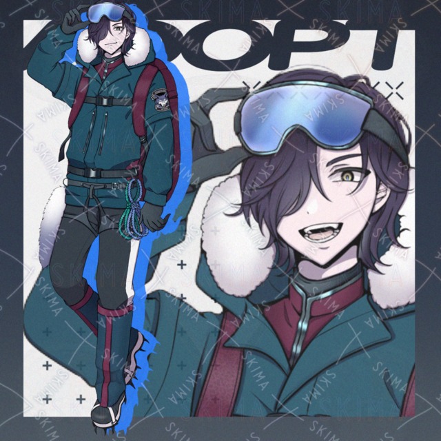 登山家/ゴーグル/リュック/片目/男性【表情10種類】