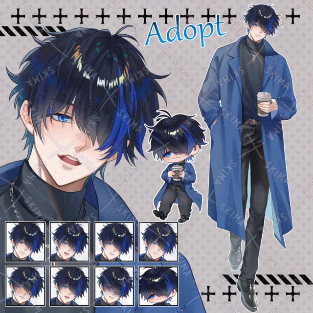 青メッシュの男性【表情9種+SD】