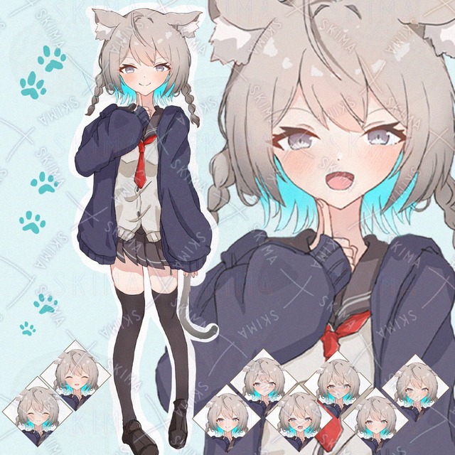 【かわいいネコ耳銀髪制服の女の子】