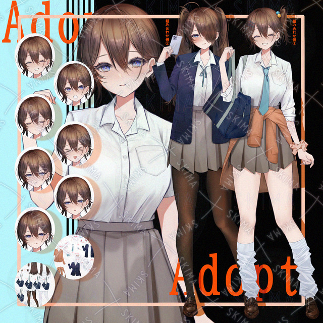 【Adopt11】女子学生(表情差分8種＋組み合わせ自由なアイテム全38種)