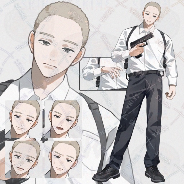 【銃差分・表情5種】スーツの男（坊主）