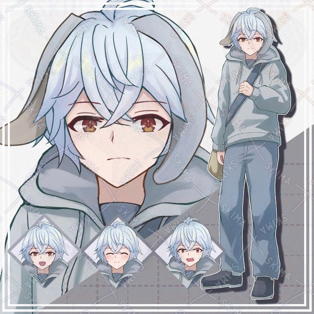 【表情9種＋オマケ】兎耳付き銀髪の男の子【立ち絵】