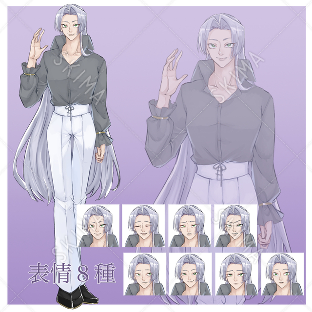 長髪の男性【表情８種】