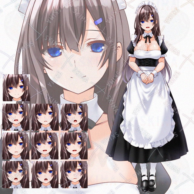 【表情10種】巨乳長髪メイドさん