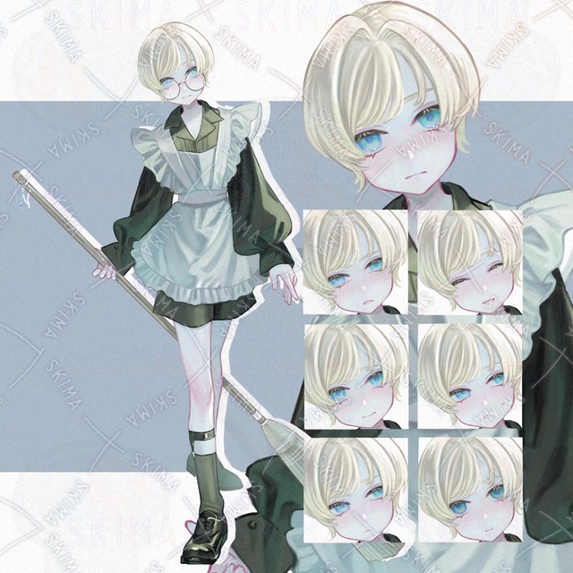 Adopt　メイド/少年/金髪/ソックスガーター/青目【表情7種】