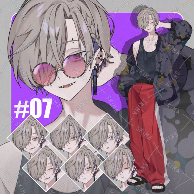 #07ギザ歯メカクレ男性（表情差分６種＋サングラスパーツ）