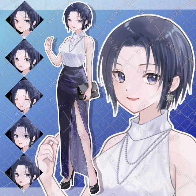 【表情7種】ショートカットの女性