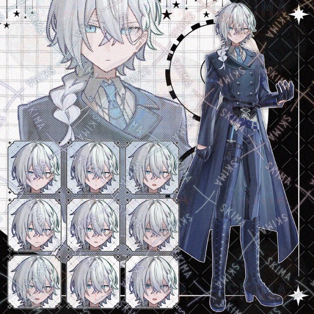 表情差分9枚　白髪の男性　立ち絵