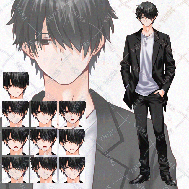 【表情10種】黒髪男性