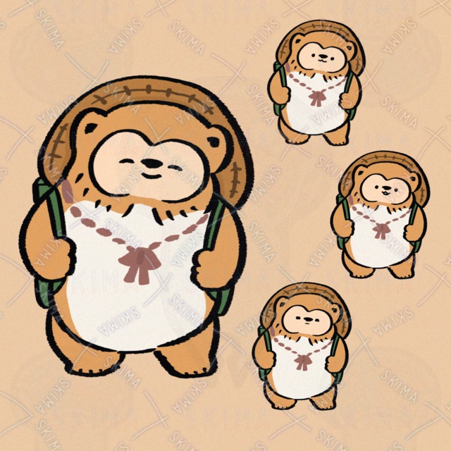 おつかいとちゅうのたぬき（表情4種類）