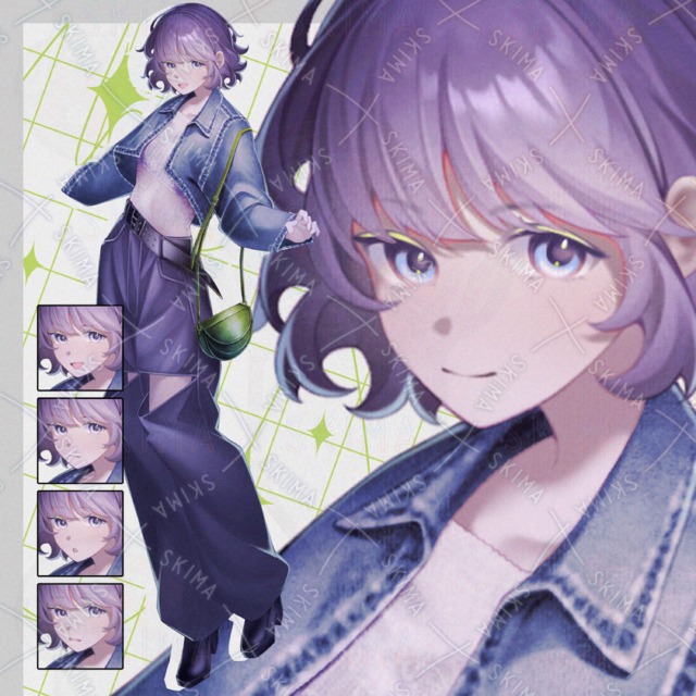 【Adopt】パーマ青髪少女 表情差分10種