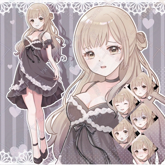 【表情7種】ゆるふわロングの女の子