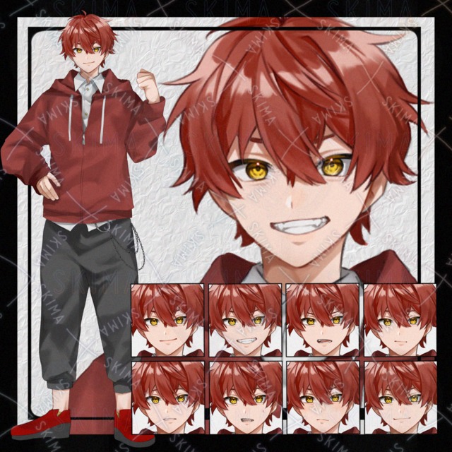 【Adopt】赤髪金眼の男子学生【表情差分8種】