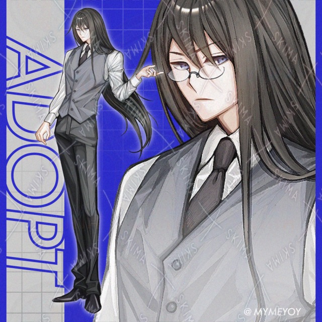 ベスト姿の長髪男性【表情差分9種+眼鏡差分】