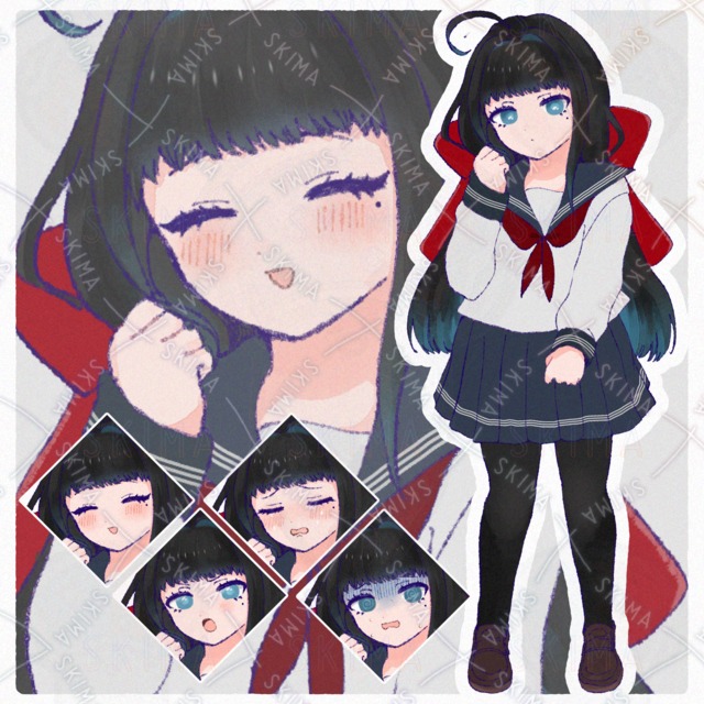 【表情5種】セーラー服の黒髪女の子