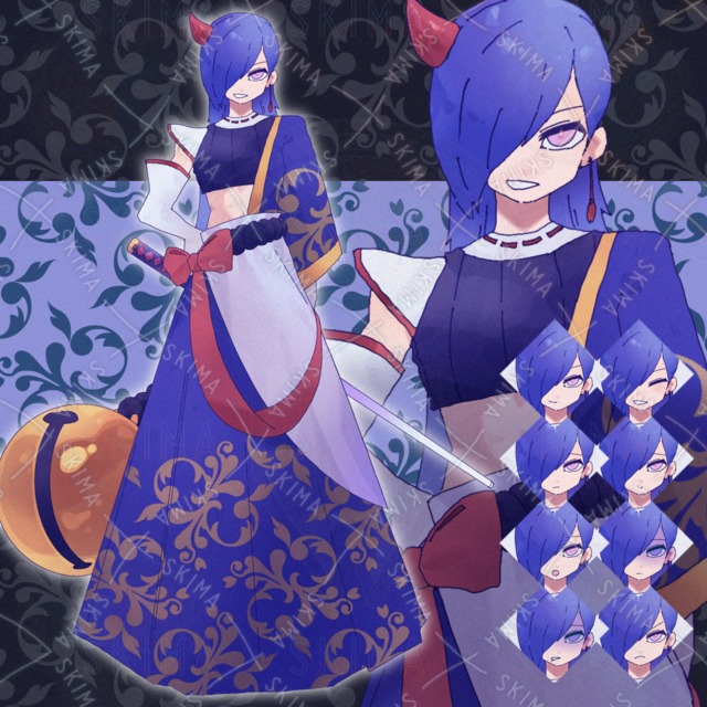 瑠璃色の鬼女侍"Adopt/全身立ち絵/表情差分9種