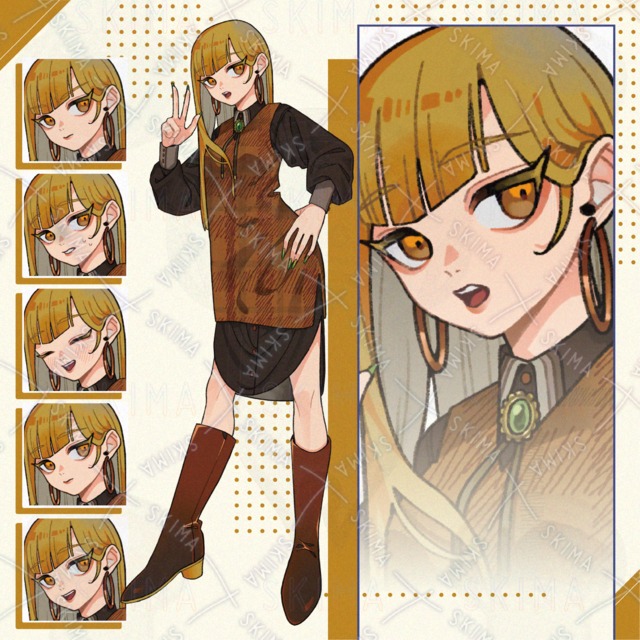 【表情6種】金髪の女性