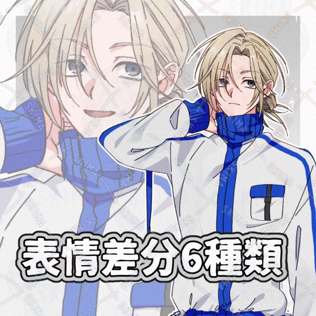 金髪お団子ヘアーのカジュアルな男性【表情差分6種類】