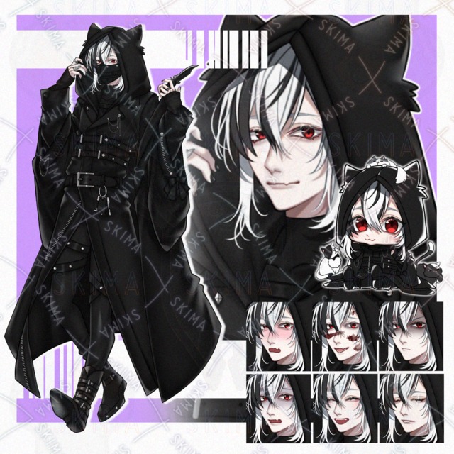 【立ち絵】+SDｷｬﾗ/黒&times;白髪男の子【表情7種】