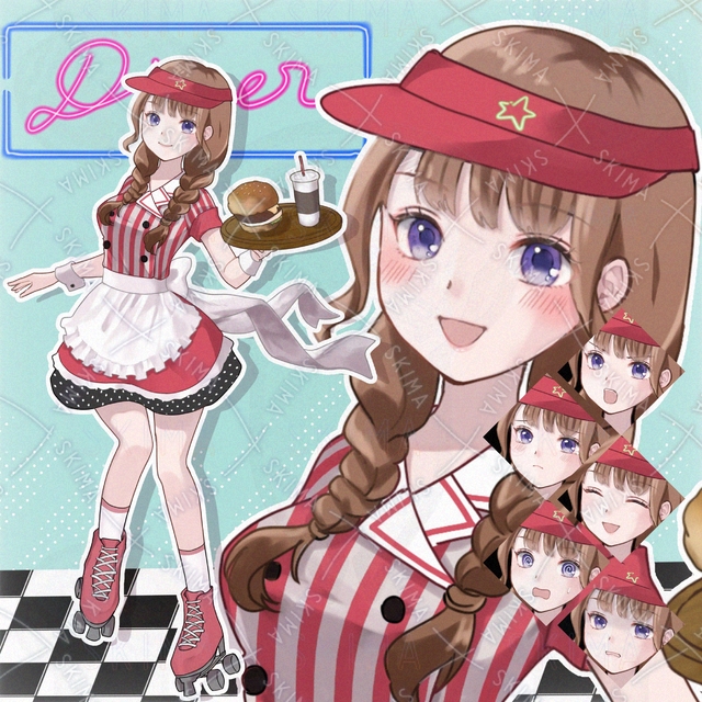 【表情7種】ダイナー風の女の子