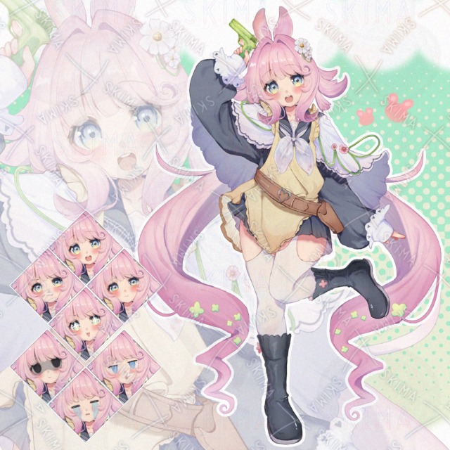 🌸花屋の看板娘・うさぎ耳のピンク髪少女 立ち絵【表情7種あり】