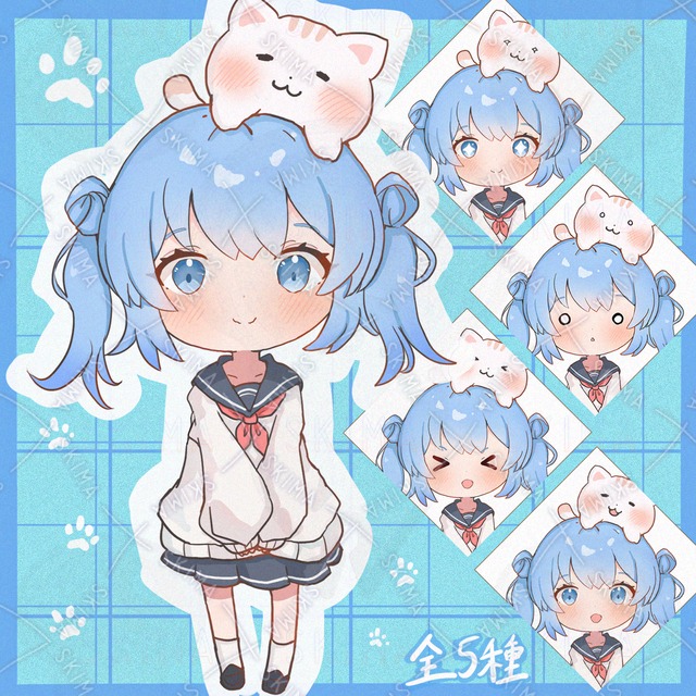 【ねこと女の子 １】デフォルメ立ち絵　差分5種