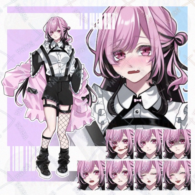 【立ち絵】黒&times;ピンク髪/女の子【表情9種】