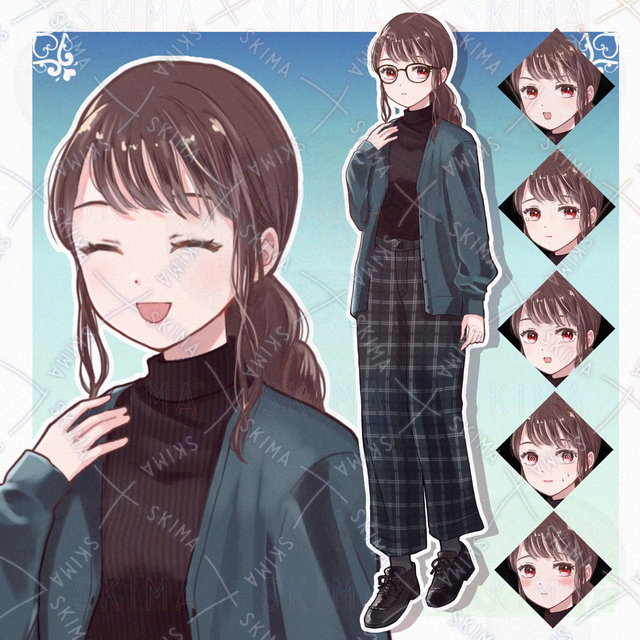 【表情7種】メガネをかけた女の子