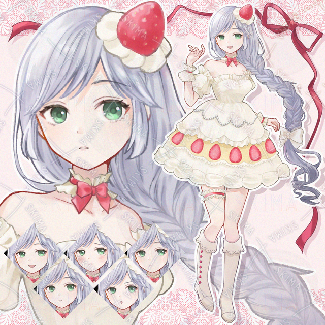 【表情5種】いちごケーキの女の子