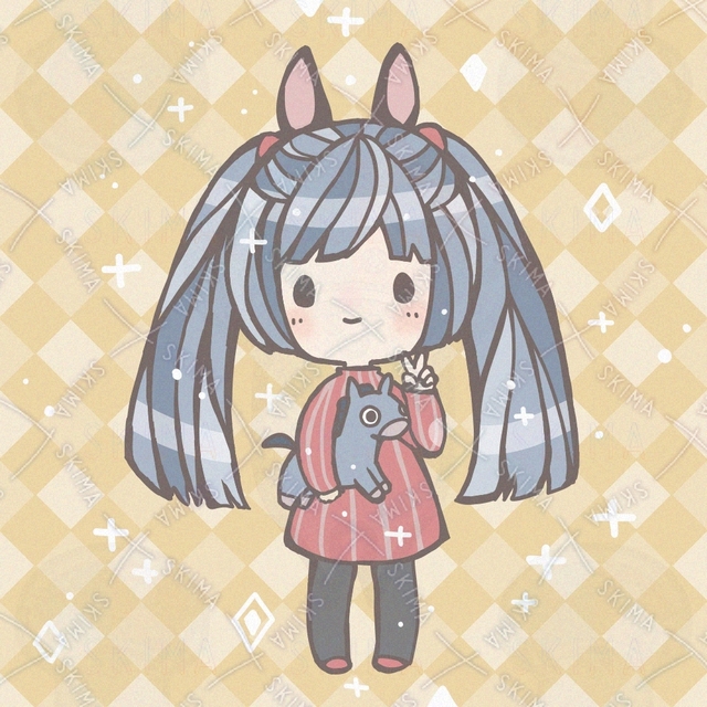 灰色っぽい馬の子とぬいぐるみ