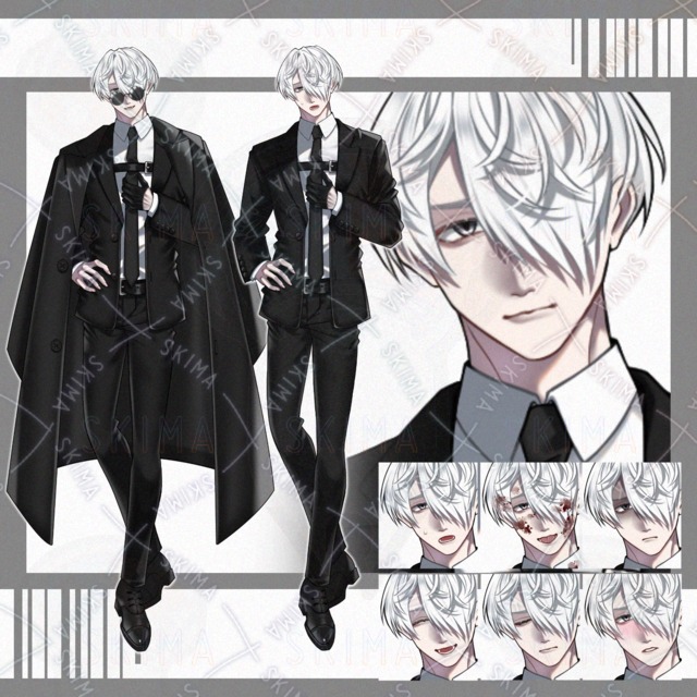 【立ち絵】白髪/黒スーツ【表情8種】