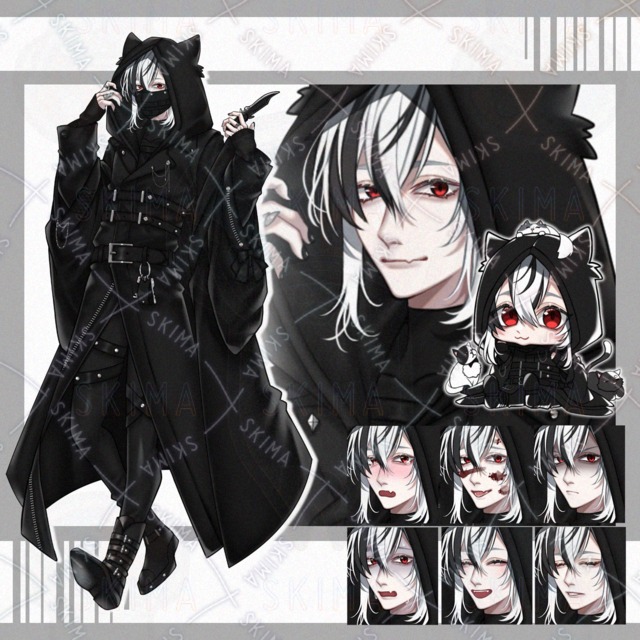 【立ち絵】+SDｷｬﾗ/黒&times;白髪男の子【表情7種】