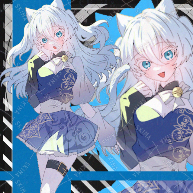 女の子　白髪　ケモミミ　獣耳　ファンタジー　青　ロング　ツインテール　　表情差分