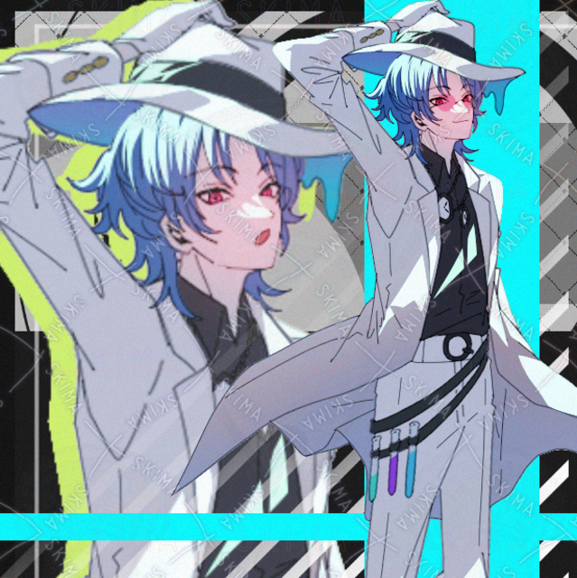 男の子　男性　白スーツ　サングラス　水色　ファンタジー　組織　帽子　表情差分