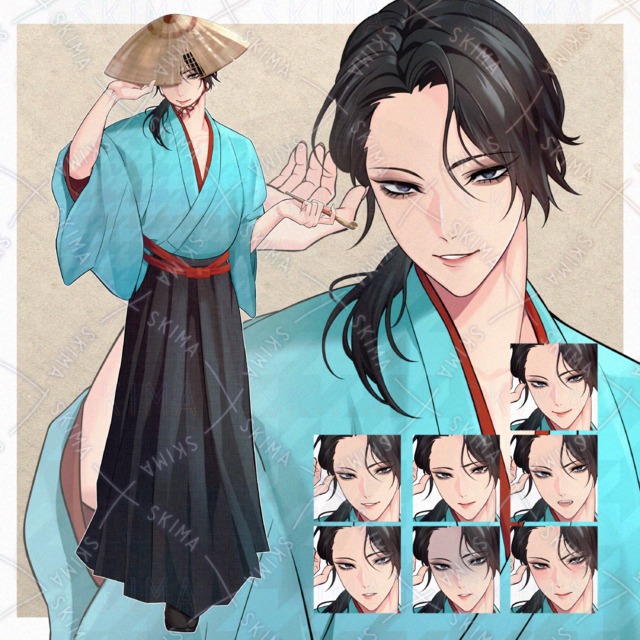 【表情7種】【笠差分あり】和服の男性