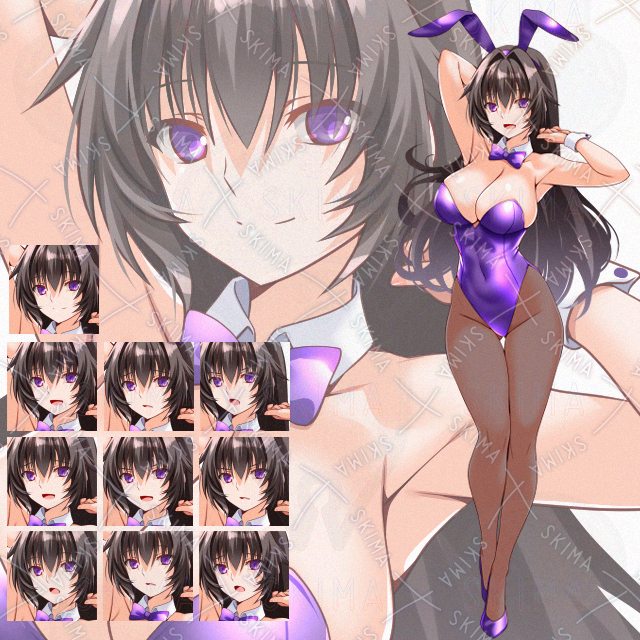 【表情10種】黒髪紫バニーさん