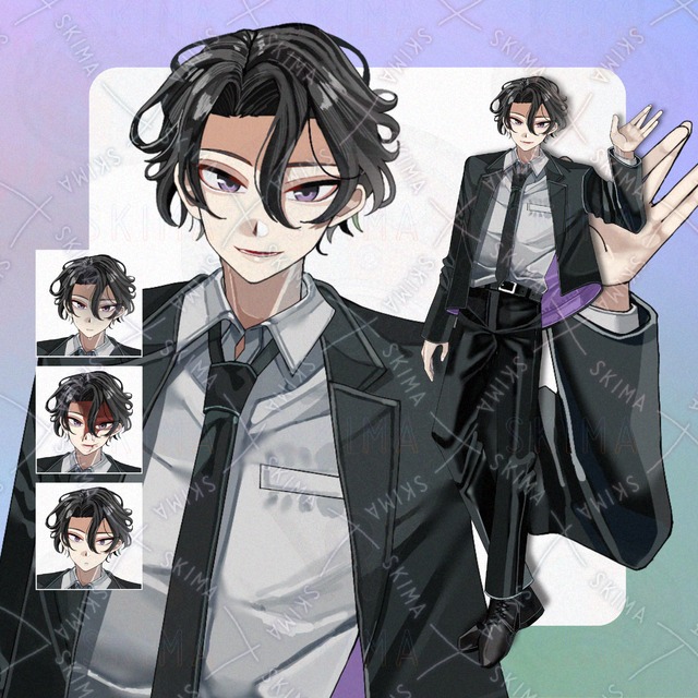 【表情差分8種】黒スーツの男性立ち絵